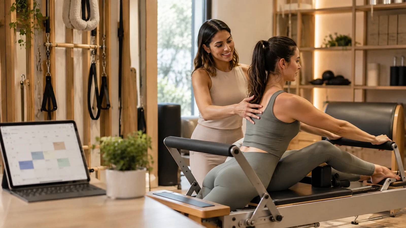 Estúdio de Pilates com agenda, alunos e atendimento organizado